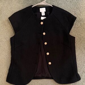 H&M Black Cap-Sleeve Button Front Vest with Gold Buttons